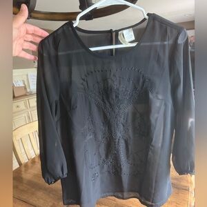 Black 3/4 Sleeve Blouse Top